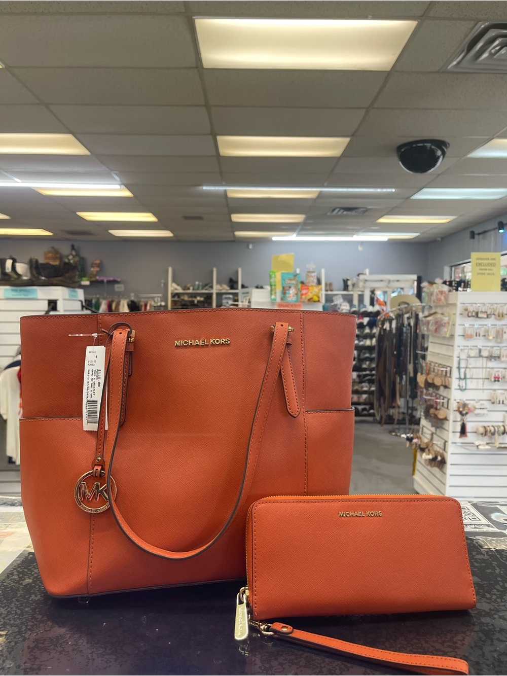 Michael Kors Orange Saffiano Tote with Matching Wallet